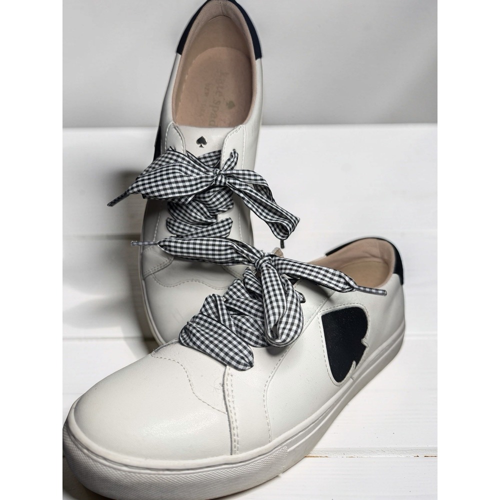 Kate Spade Fez Women's Leather Sneakers White/Blk Size 10 EUC